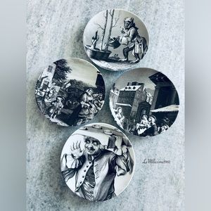Williams-Sonoma Plates Set of 4 RARE Satirical Art of William Hogarth